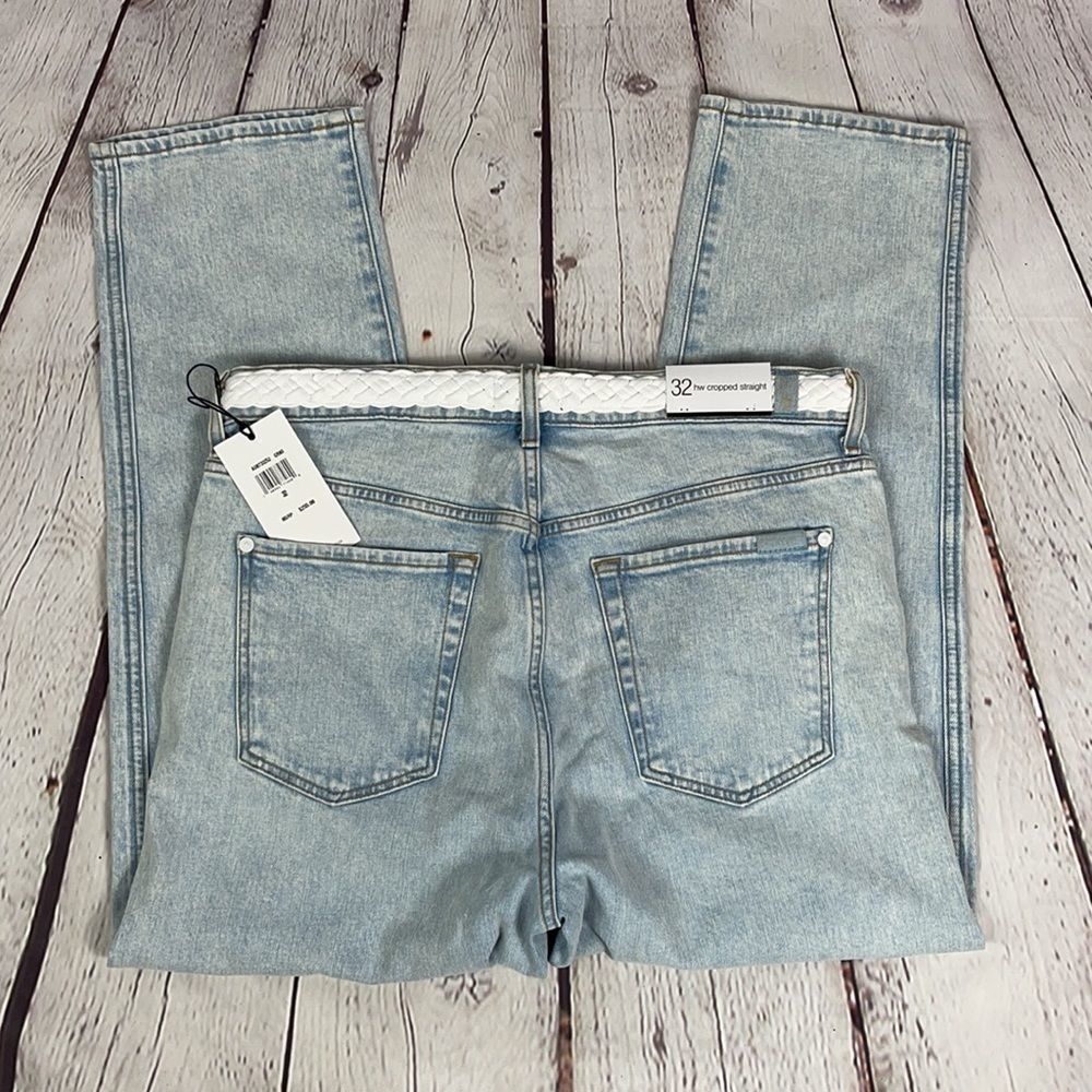 7FAM HW Cropped Straight faux Braid Belt Jeans NWT Summer Crop - Picture 3 of 11